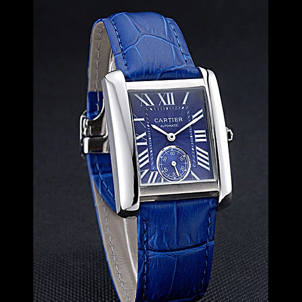 Cartier Tank MC Stainless Steel Case Blue Dial Blue Leather Strap new60076