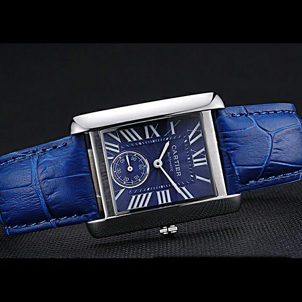 Cartier Tank MC Stainless Steel Case Blue Dial Blue Leather Strap new60076