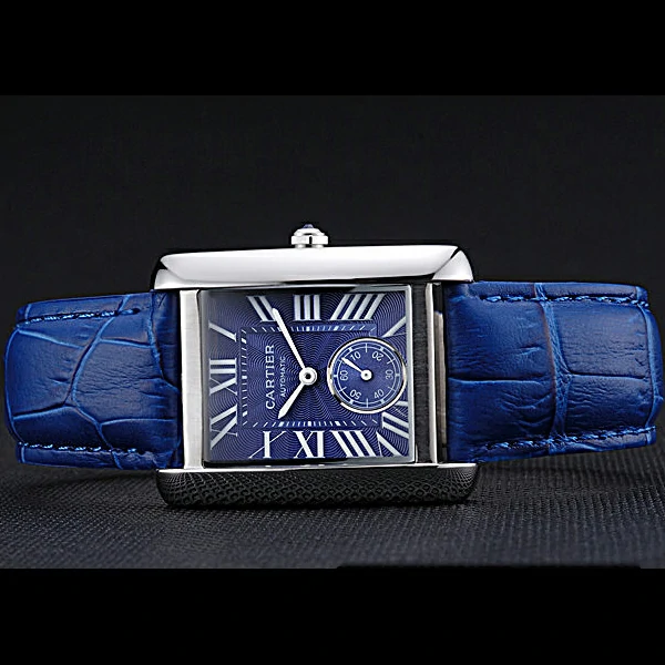 Cartier Tank MC Stainless Steel Case Blue Dial Blue Leather Strap new60076