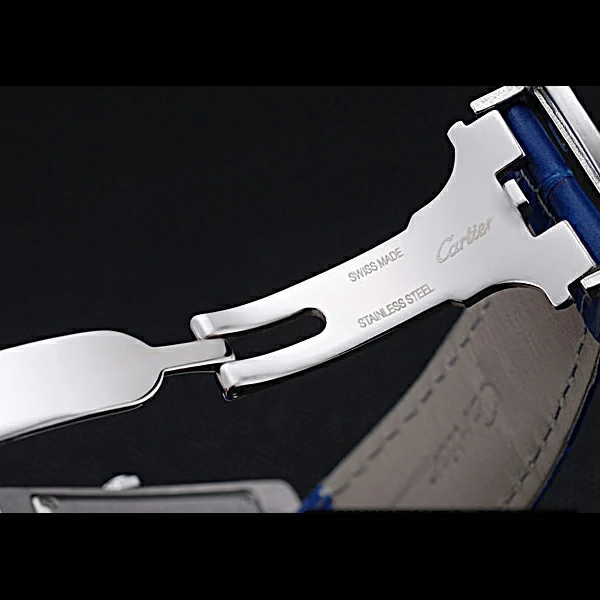 Cartier Tank MC Stainless Steel Case Blue Dial Blue Leather Strap new60076