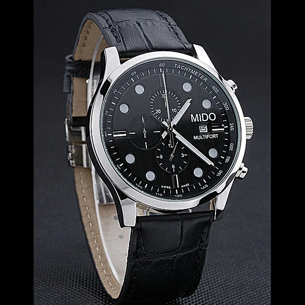 Mido Multifort Cronograph All Black & Grey Dial Black Leather Strap new60080