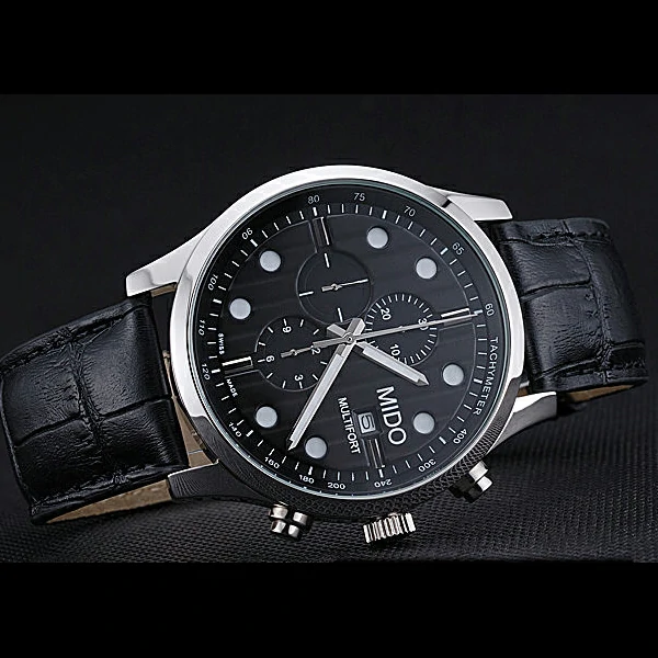 Mido Multifort Cronograph All Black & Grey Dial Black Leather Strap new60080