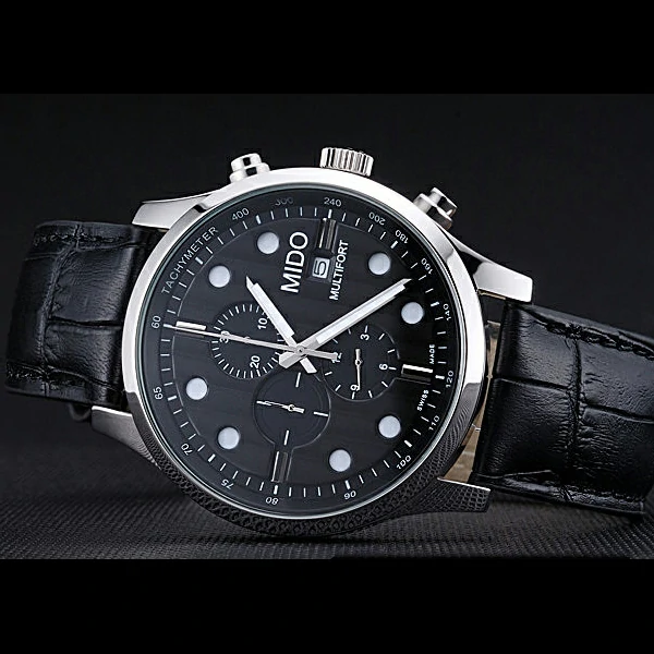 Mido Multifort Cronograph All Black & Grey Dial Black Leather Strap new60080