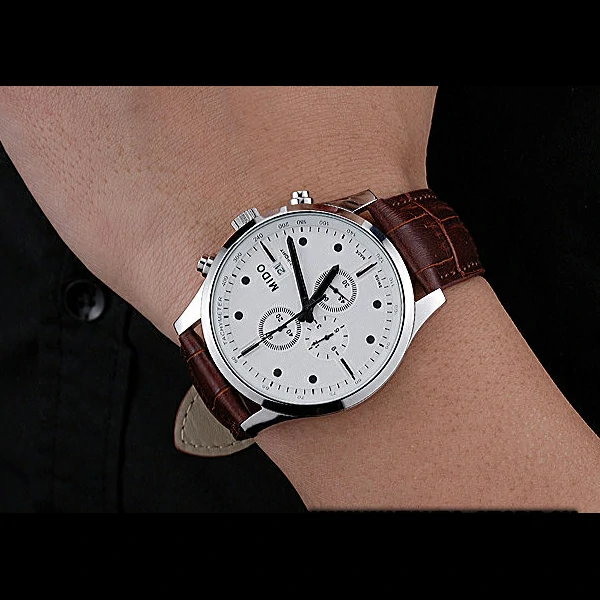 Mido Multifort Cronograph All White & Black Dial Brown Leather Strap new60081
