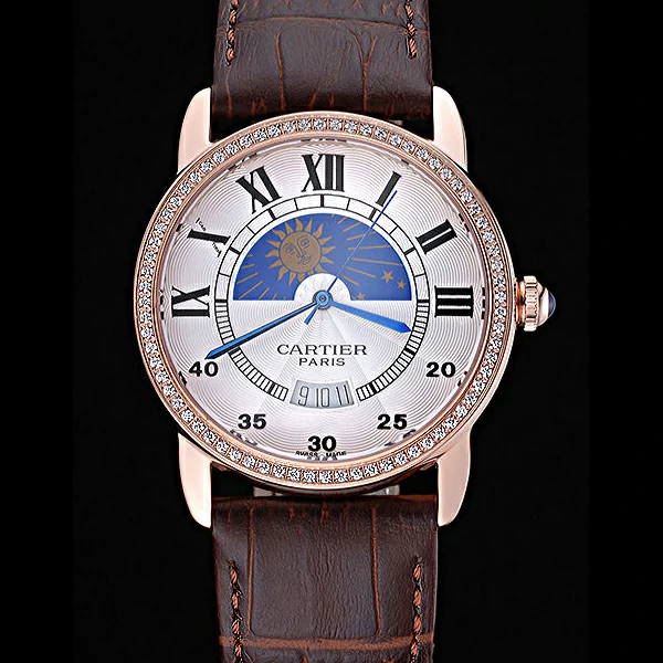Cartier Moonphase Gold Diamond Case White Dial new60083