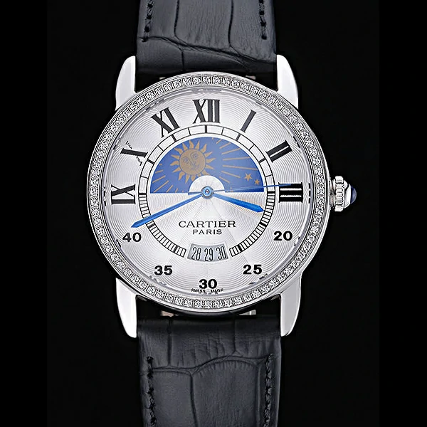Cartier Moonphase Stainless Steel Diamond Case White Dial new60084