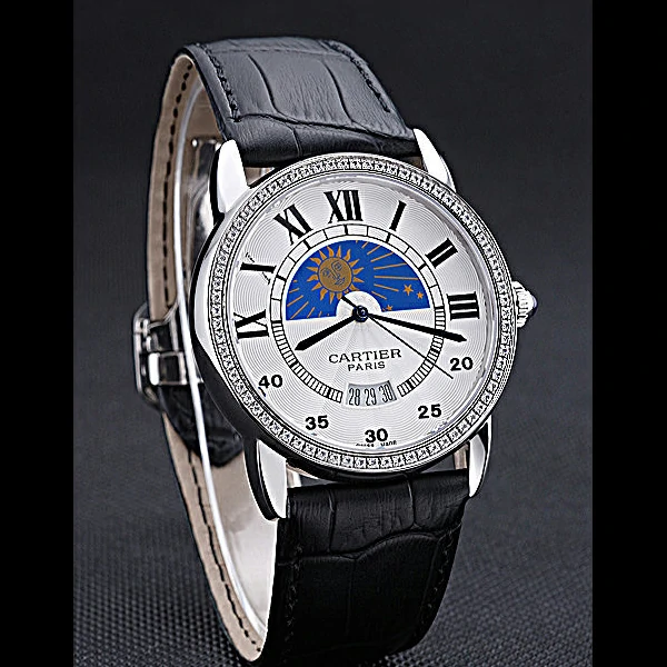 Cartier Moonphase Stainless Steel Diamond Case White Dial new60084