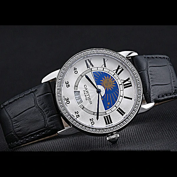 Cartier Moonphase Stainless Steel Diamond Case White Dial new60084