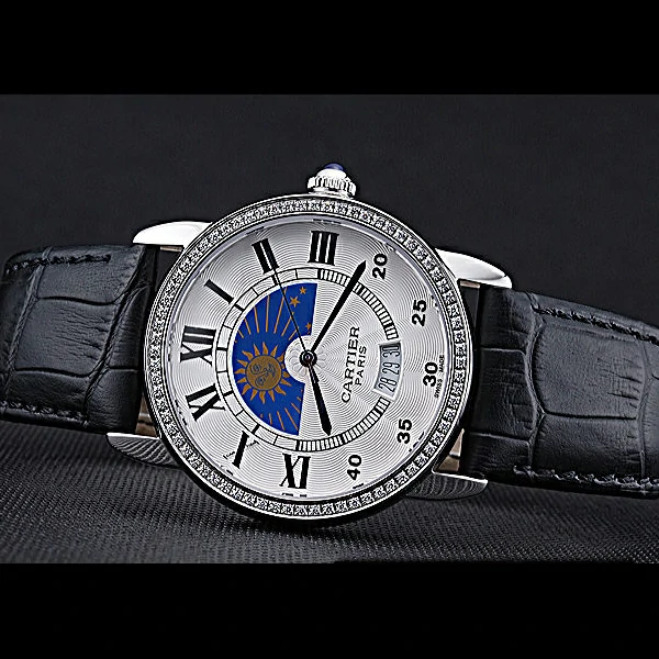 Cartier Moonphase Stainless Steel Diamond Case White Dial new60084