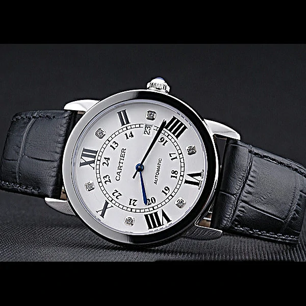 Cartier Ronde Louis Stainless Steel Case White Dial Roman and Diamond Numerals new60087