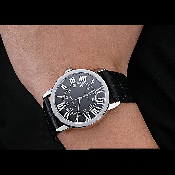Cartier Ronde Solo Stainless Steel Case Black Dial Roman Numerals new60089