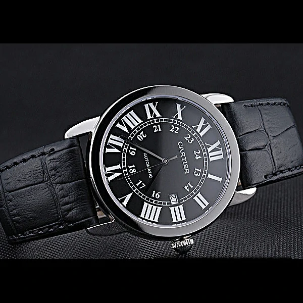 Cartier Ronde Solo Stainless Steel Case Black Dial Roman Numerals new60089