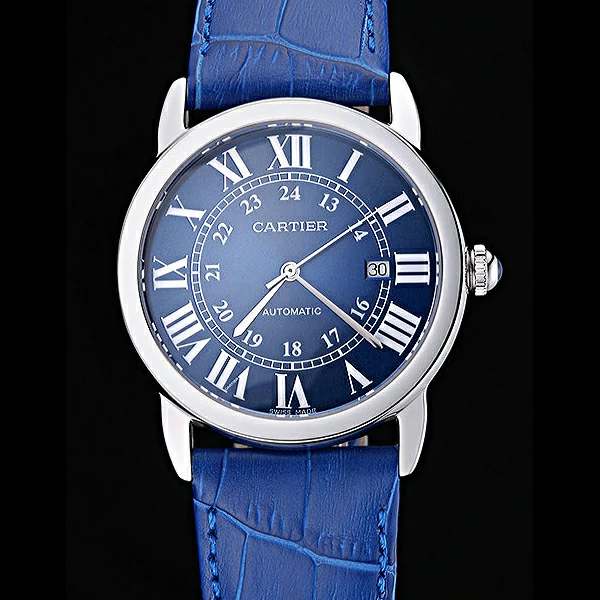 Cartier Ronde Solo Stainless Steel Case Blue Dial Roman Numerals new60090