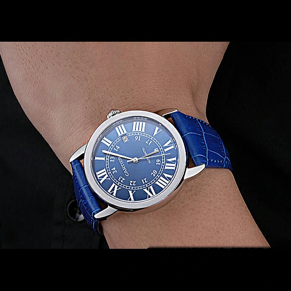 Cartier Ronde Solo Stainless Steel Case Blue Dial Roman Numerals new60090