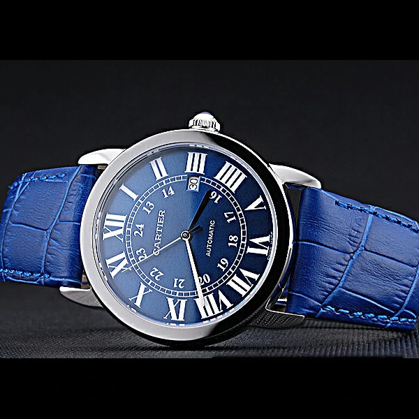 Cartier Ronde Solo Stainless Steel Case Blue Dial Roman Numerals new60090