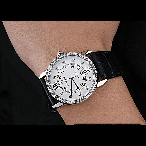 Cartier Ronde Louis Stainless Steel Diamond Case White Dial Diamond Numerals new60091