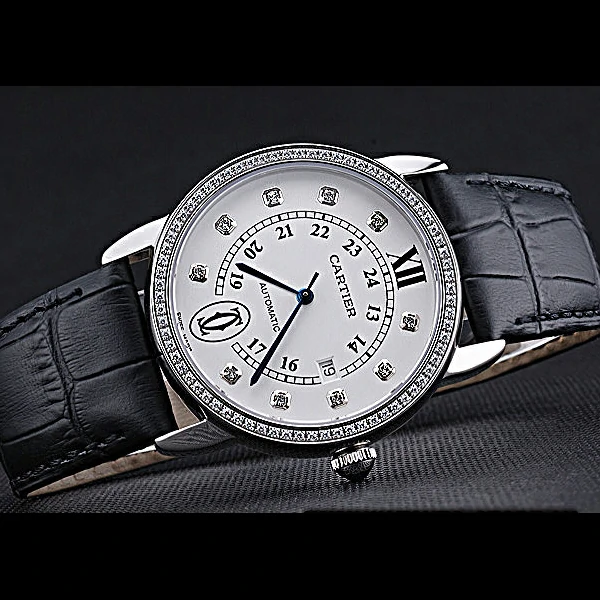 Cartier Ronde Louis Stainless Steel Diamond Case White Dial Diamond Numerals new60091