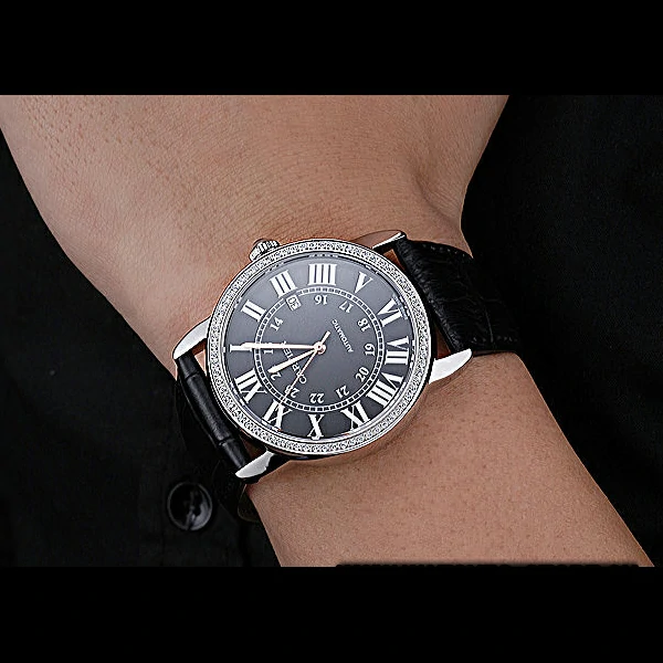 Cartier Ronde Solo Stainless Steel Diamond Case Black Dial Roman Numerals new60093