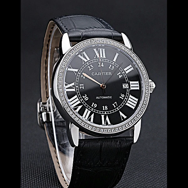 Cartier Ronde Solo Stainless Steel Diamond Case Black Dial Roman Numerals new60093