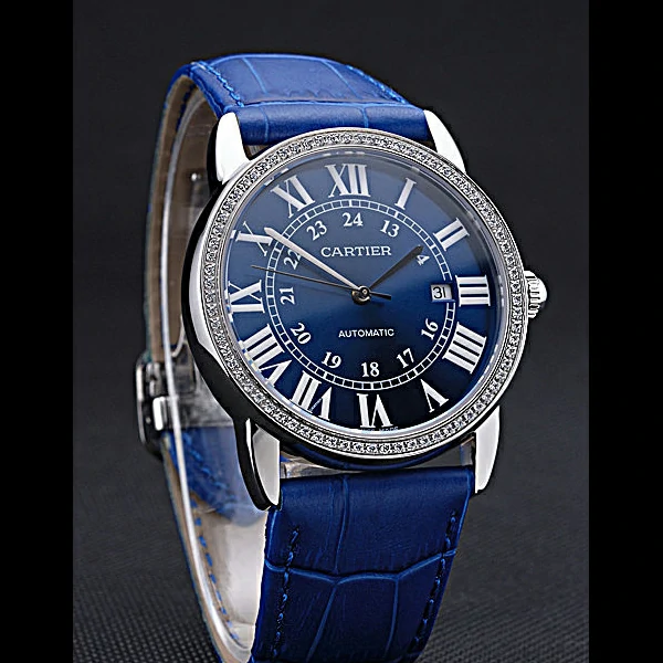 Cartier Ronde Solo Stainless Steel Diamond Case Blue Dial Roman Numerals new60094