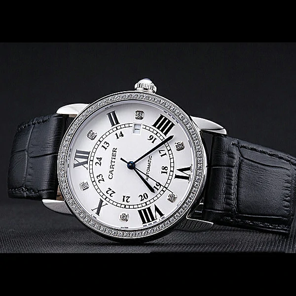 Cartier Ronde Louis Stainless Steel Diamond Case White Dial Roman and Diamond Numerals new60095