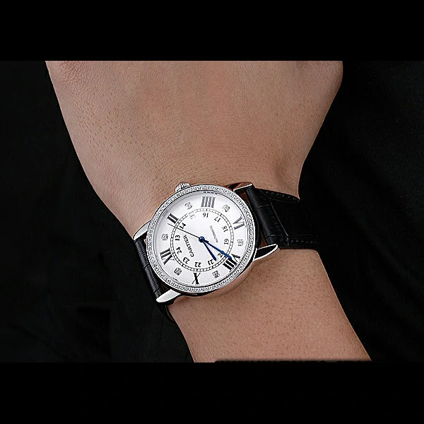 Cartier Ronde Louis Stainless Steel Diamond Case White Dial Roman and Diamond Numerals new60095