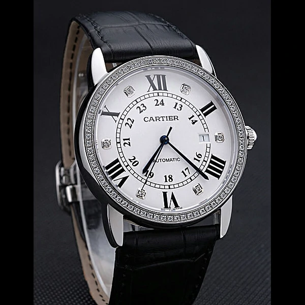 Cartier Ronde Louis Stainless Steel Diamond Case White Dial Roman and Diamond Numerals new60095