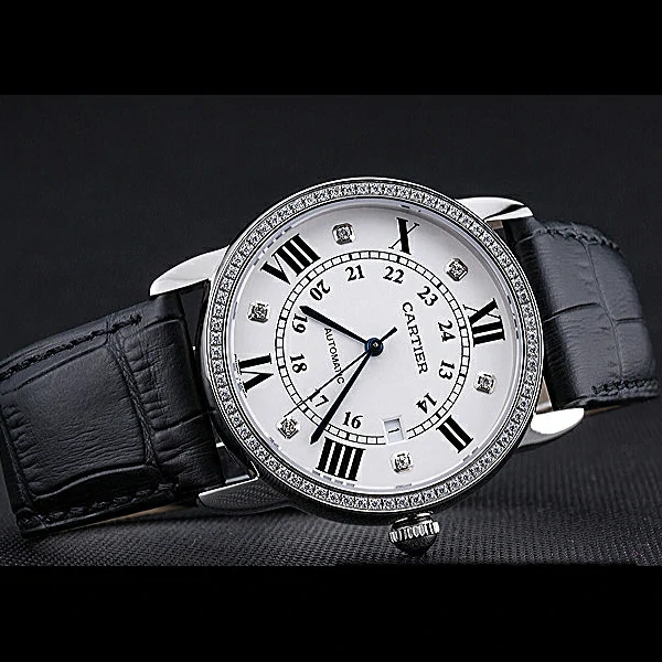 Cartier Ronde Louis Stainless Steel Diamond Case White Dial Roman and Diamond Numerals new60095