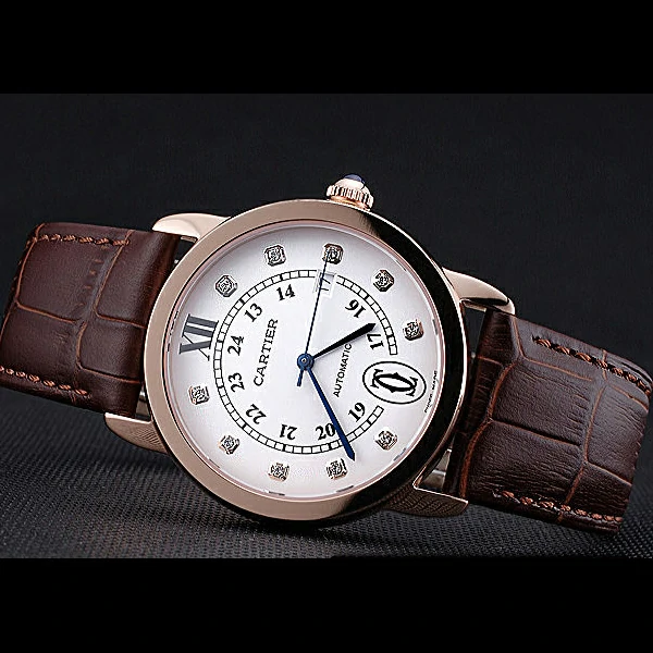 Cartier Ronde Louis Gold Case White Dial Diamond Numerals new60096
