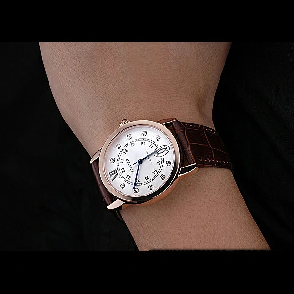 Cartier Ronde Louis Gold Case White Dial Diamond Numerals new60096