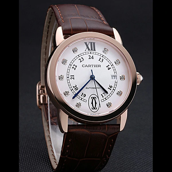 Cartier Ronde Louis Gold Case White Dial Diamond Numerals new60096