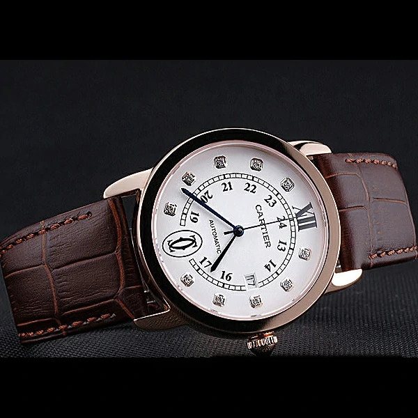 Cartier Ronde Louis Gold Case White Dial Diamond Numerals new60096