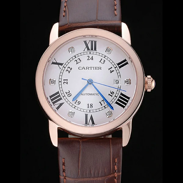 Cartier Ronde Louis Gold Case White Dial Roman and Diamond Numerals new60097