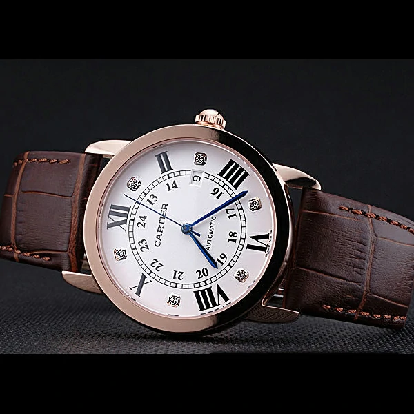 Cartier Ronde Louis Gold Case White Dial Roman and Diamond Numerals new60097