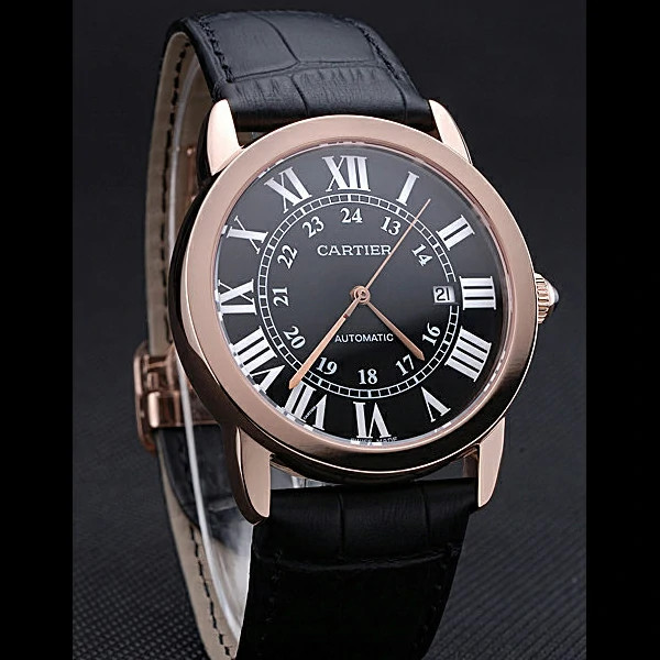 Cartier Ronde Solo Gold Case Black Dial Roman Numerals new60099