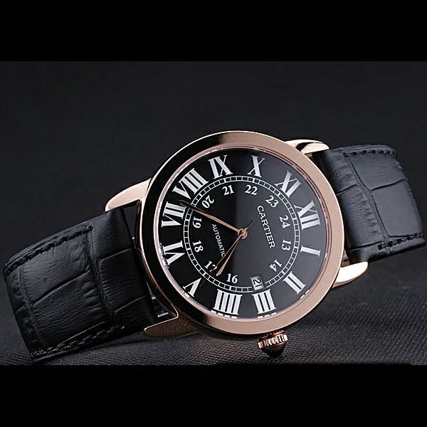 Cartier Ronde Solo Gold Case Black Dial Roman Numerals new60099