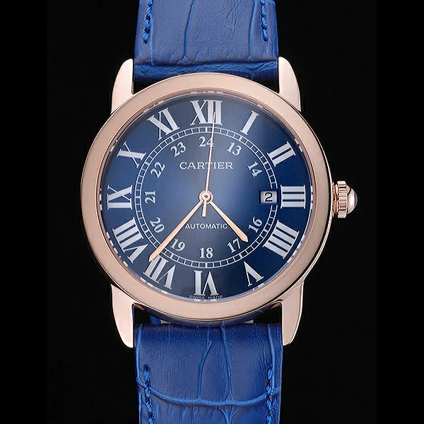 Cartier Ronde Solo Gold Case Blue Dial Roman Numerals new60100