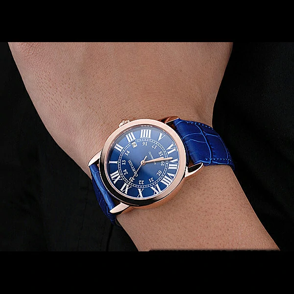 Cartier Ronde Solo Gold Case Blue Dial Roman Numerals new60100