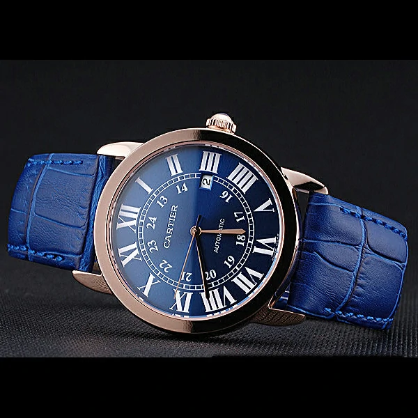 Cartier Ronde Solo Gold Case Blue Dial Roman Numerals new60100