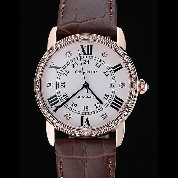 Cartier Ronde Louis Gold Diamond Case White Dial Roman and Diamond Numerals new60102