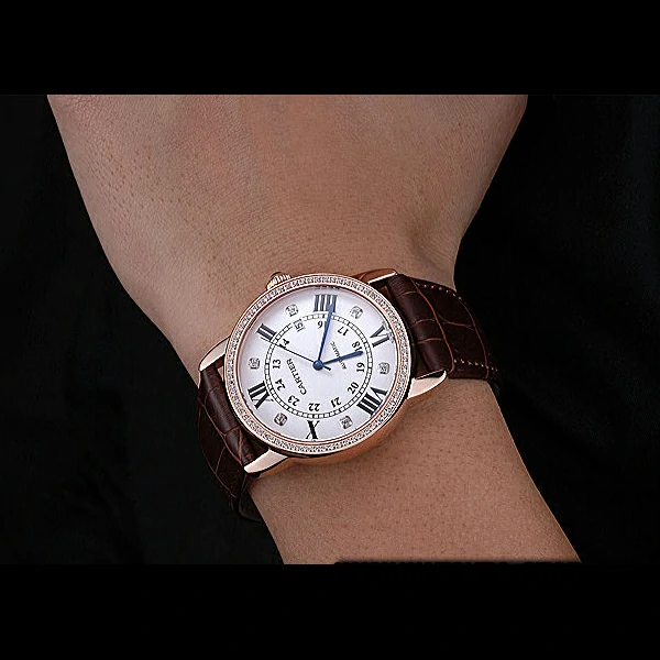 Cartier Ronde Louis Gold Diamond Case White Dial Roman and Diamond Numerals new60102