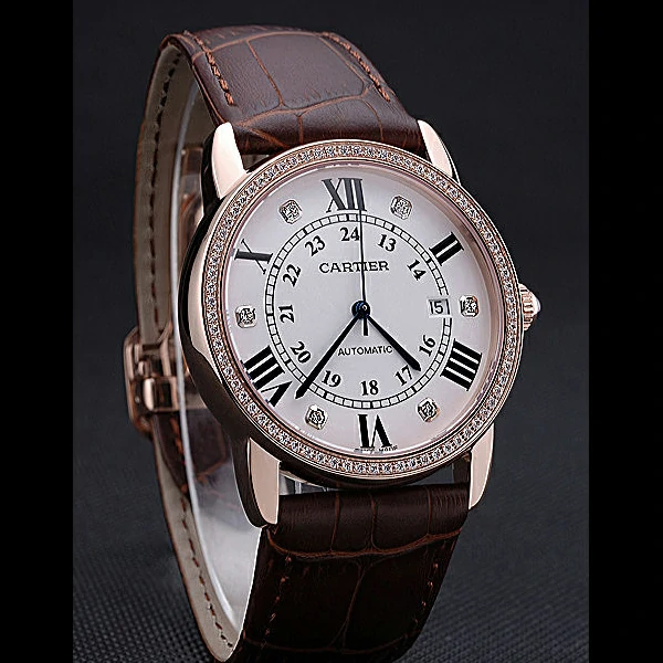 Cartier Ronde Louis Gold Diamond Case White Dial Roman and Diamond Numerals new60102
