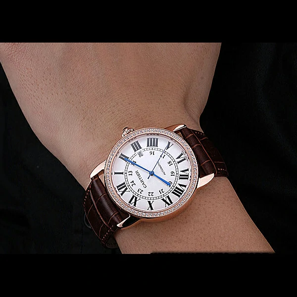 Cartier Ronde Solo Gold Diamond Case White Dial Roman Numerals new60103