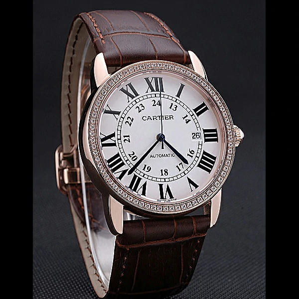 Cartier Ronde Solo Gold Diamond Case White Dial Roman Numerals new60103