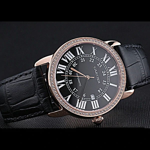Cartier Ronde Solo Gold Diamond Case Black Dial Roman Numerals new60104