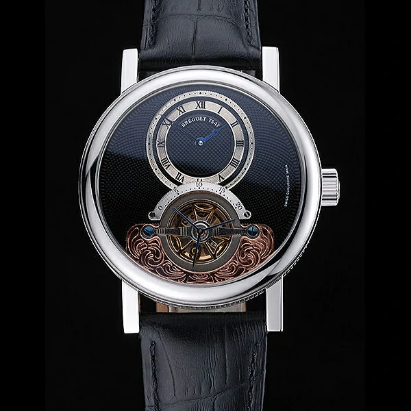 Breguet Classique Grande Complication Tourbillon Silver Case Black Dial Black Leather Strap new60109