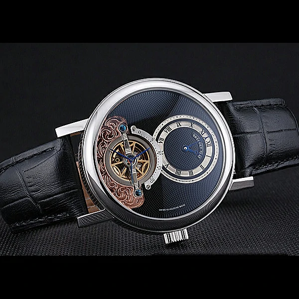 Breguet Classique Grande Complication Tourbillon Silver Case Black Dial Black Leather Strap new60109