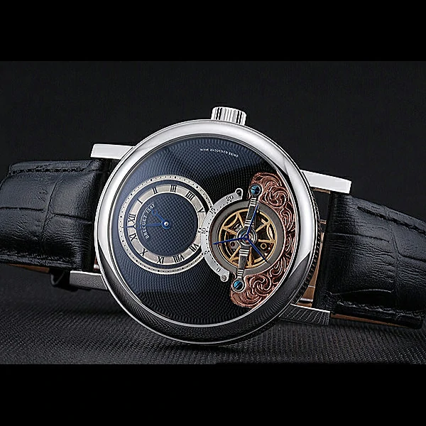 Breguet Classique Grande Complication Tourbillon Silver Case Black Dial Black Leather Strap new60109