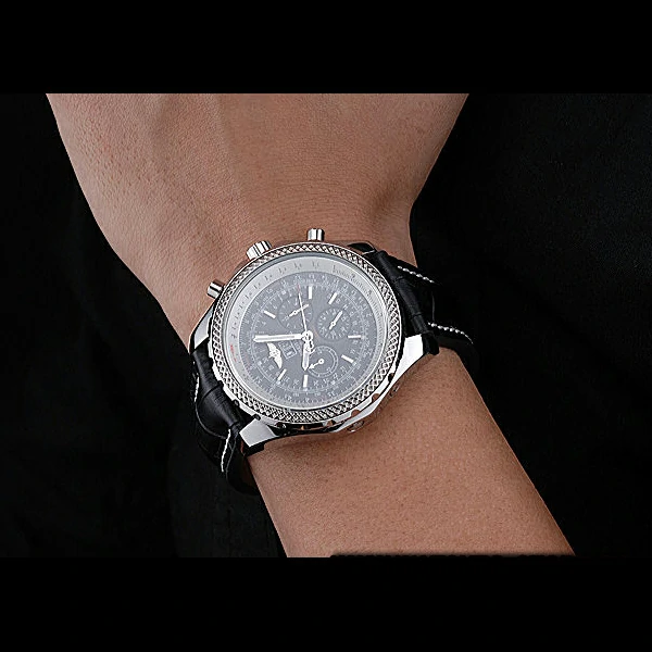 Breitling Bentley 6.75 Speed Black Dial Stainless Steel Case Black Leather Bracelet new60124