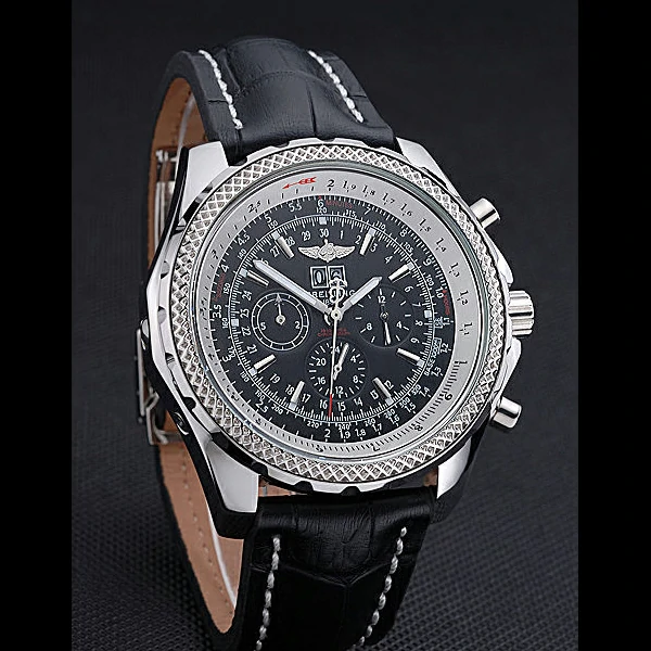 Breitling Bentley 6.75 Speed Black Dial Stainless Steel Case Black Leather Bracelet new60124